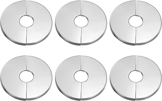 sourcing map 6pcs Wall Split Flange 0.67" (17mm) Stainless Steel Round Self-Adhesive Split Flange Pipe Cover Clip-on Escutcheon Collar for Floor Ceiling Bathroom Kitchen Toilet