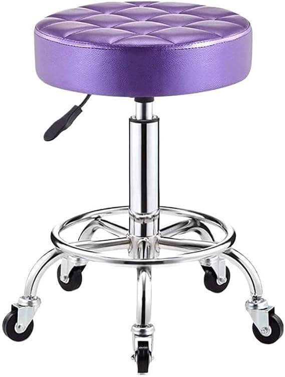 Rolling Swivel Bar Stool with Wheels Adjustable Height PU Leather Bar Chair Office Shop Stool with Footrest Modern Barstools for Kitchen Island (Brown)