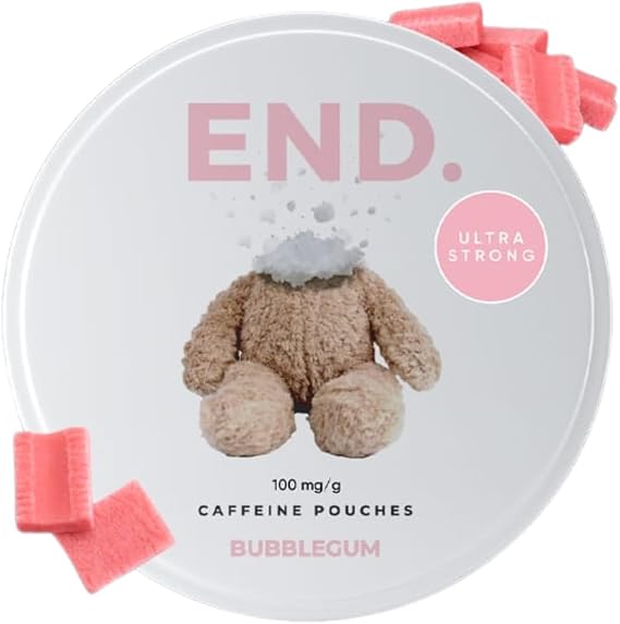 END. Bubblegum Caffeine Pouches | Natural Energy Boost, Zero Sugar, 15 Pouches Per Can, Perfect for Sports, Fitness, Gaming, Work