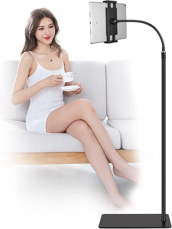 Dual Weighted Tablet Floor Stand, 360 Degree Rotating Metal Stand for iPad Mini Air Pro, All Mobile Phones iPhone and Tablet, 4.5-12.9 Inch