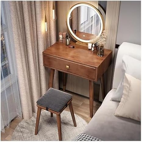 Dressing Table Vantity Table with Flip-top Mirror and Rolling Stool LED Lights Integrated Makeup,Black Wooden Vanity Desk Set with 3-Mode Adjustable Lighted Mirror & Cushioned Stool, Rustic