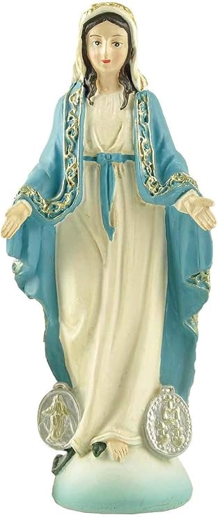 Miraculous Medal Mary Statue, Resin Mother Mary Catholic Decor, 12 cm
