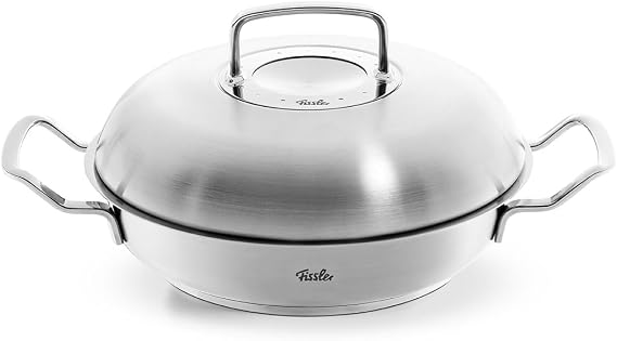 Fissler Original-Profi Collection/Edelstahl-Servierpfanne rund (2 L Ø 24 cm) mit Hochraum-Deckel novogrill Bratfläche Innenskalierung - Induktion 084-388-24-000/0 Silber