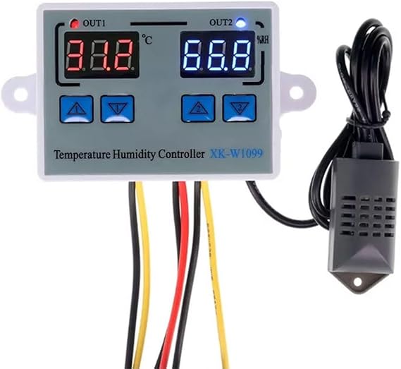 Intelligent Digital Temperature and Humidity Controller XK-W1099 with LCD Display, for Dual Control Heating Cooling, 0-100 for Range, 10A Output Industrial Automation