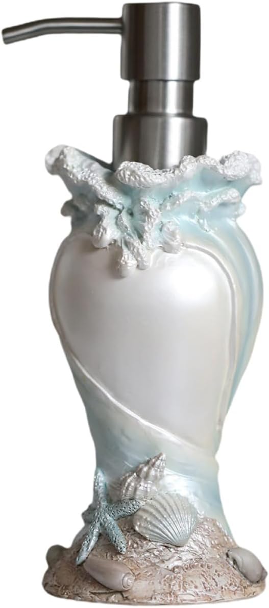 Sea Shell Soap Dispenser White Resin Stainless Steel 200ml Pump