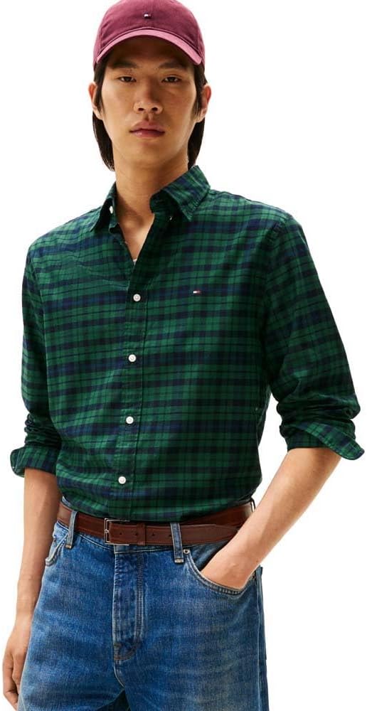 Tommy Hilfiger Men's Mercerized Blackwatch Rf Shirt Mw0mw41493 L/S Shirt (Pack of 1)