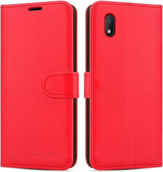 iCatchy for Alcatel 1B Case (2020) Leather Wallet Book Flip Folio Cover (Red)