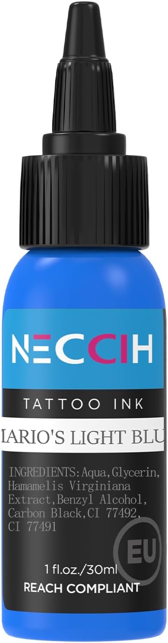 Marios-Light-Blue Tattoo Pigment – 30ml/1oz Professional Tattoo Inks, Easy & Fast Coloring, Rich Vibrant Colors with Long-Lasting Fade-Resistant Ink Permanent Makeup Supplies for Artists