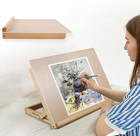 Large Drawing Board Easel, Solid Beech Wood Tabletop Painting Easel with Smooth Surface, 43x32cm Adjustable Angle A3 Artist Drawing & Sketching Board for Artists, Teens, Beginners, Painters