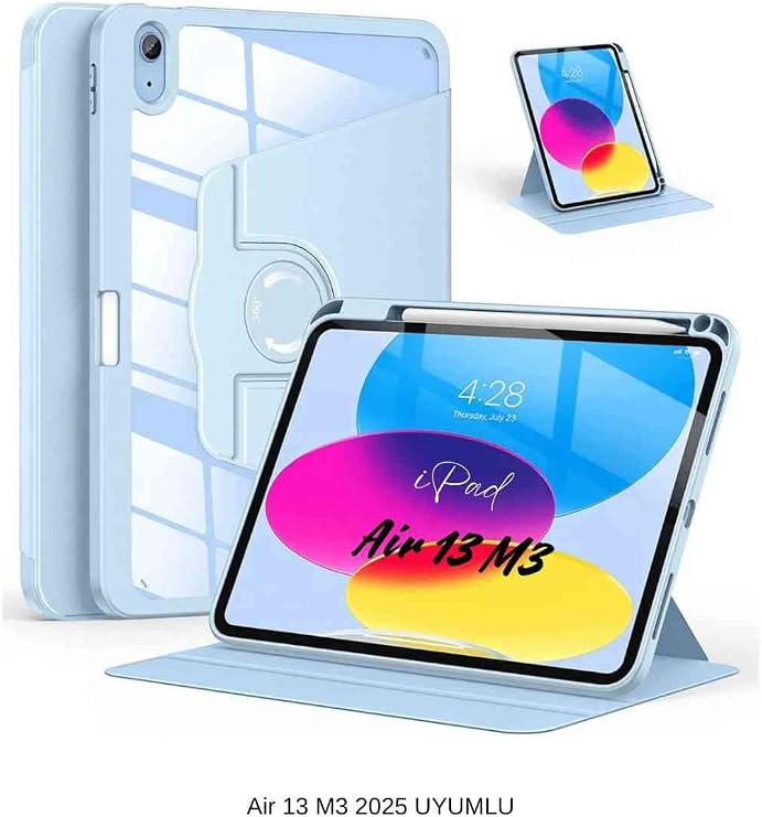 iPad Air 13 2025 M3 Çip ile Uyumlu 360° Dönebilen Yatay Dikey Standlı Fuchsia Pino Tablet Kılıfı