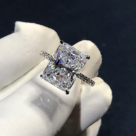 Huge Moissanite Square Super Flash Cut 5 Carat Imitation Diamond Rings,Engagement Wedding Band,925 Plated Silver Cubic Zirconia Ring for Womens Valentine's Day Gift for Her Size O