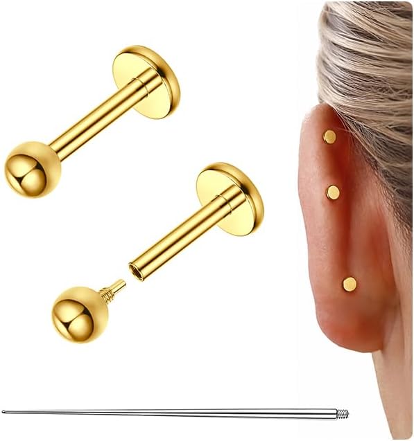 LAURITAMI 2Pcs 16G 18G Titanium Flat Back Earrings Labret Studs