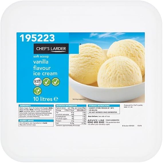 Chef's Larder Soft Scoop Vanilla Flavour Ice Cream 10 Litres | Case of 1
