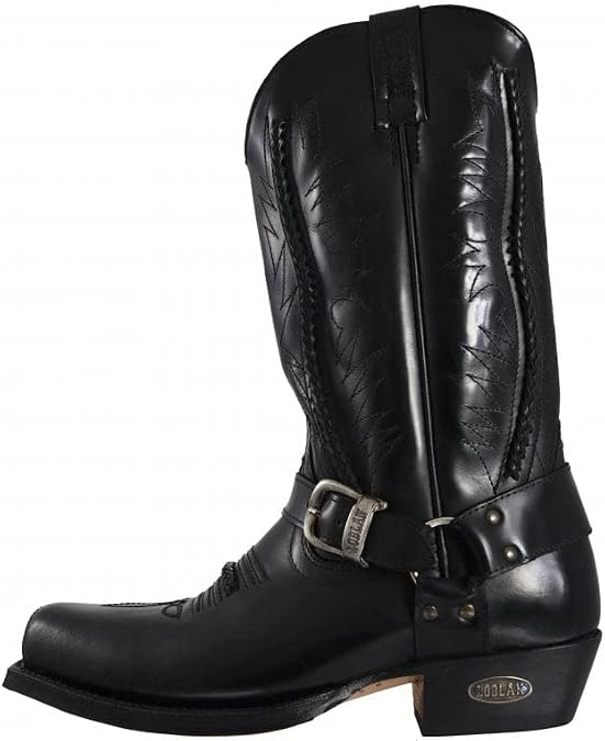 Loblan Boots 641 Original Classic Square Toe Black Shiny Leather Biker Bike Cowboy Western