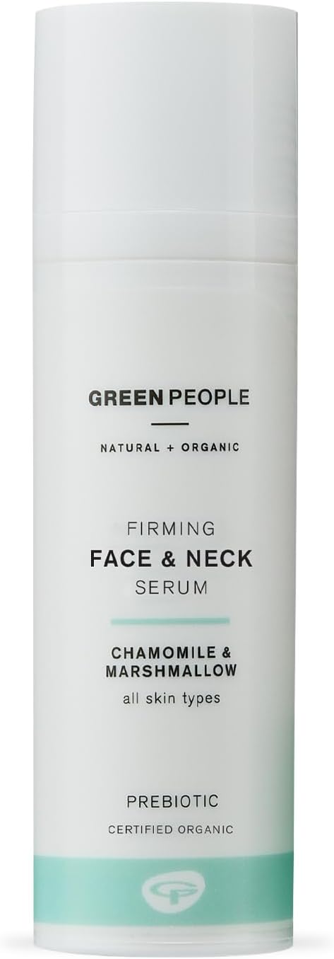 Green People Firming Face & Neck Serum for All Skin Types, 50ml | Serum for All Skin Types, Paraben and Alcohol Free, Cruelty Free and Vegan, Organic Face and Neck Serum, Boosts Hydration