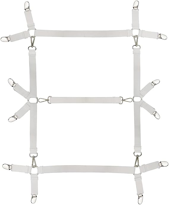 Bed Sheet Straps Nonslip Fitted Sheet Clips,Adjustable Elastic Bedding Holder Easy Install on Mattress Covers (White)