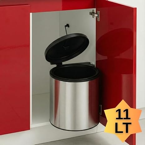 Dolap İçi Krom Metal Lüks Çöp Kovası 11 Lt, Otomatik Açılır Kapaklı, Paslanmaz