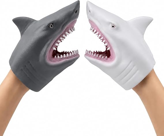 2PCS Shark Puppet, Hand Puppets for Interactive Role Play, Shark Tool for Storytelling, Grey and Light Grey Shark Hand Puppets