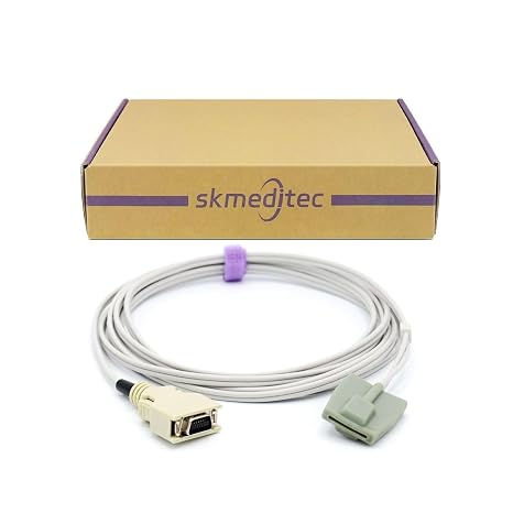 skmeditec SpO2 Sensor Direct Connect Cable with Chip Compatible with Masimo SpO2 Technology Monitors, 9.8FT Small Sleeve Probe with 14 Pins Connector