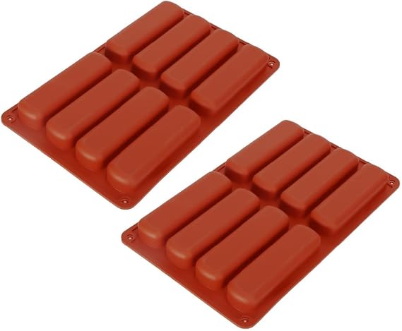 2PCS 8-Cavity Rectangle Silicone Molds - Large Granola/Chocolate Bar Mould for Energy Bars, Brownies & Cheesecakes | Non-Stick Multipurpose Baking Mold for Bread, Soap, Butter & Dog Treats