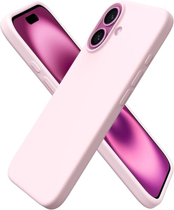 MADNOVA iPhone 16 İle Uyumlu Lansman Kılıf İnce Sıvı Silikon 3 Katmanlı Tam Kaplamalı Yumuşak Jel Kauçuk Telefon Kılıfı (Pembe)