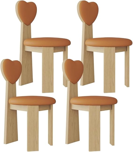 YVYKFZD Solid Wood Dining Chairs Set, Upholstered Dining Room Chair, Leather Kitchen Chairs, Living Room Chair with Heart-Shaped Backrest, for Offices Restaurant(Orange+Wood,4PCS)