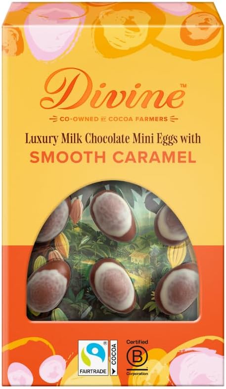 Divine Luxury Milk Chocolate Mini Eggs with Smooth Caramel 190g – Fairtrade Easter Chocolate – Creamy Milk Chocolate with Caramel Filling – Ethical Premium Chocolate