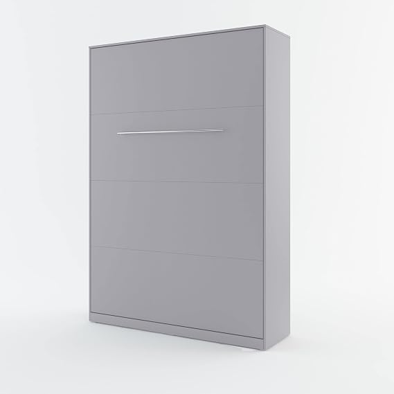 Arthauss Vertical Wall Bed 120cm x 200cm in Grey Matt - Space Saving Hidden Cabinet Bed, Fold Down Murphy Bed with Duvet Straps, Foldable Wall Bed for Extra Safety and Convenience