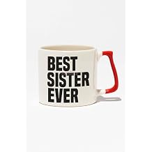 Best Sister Ever Abla Kız Kardeş Arkadaş Hediyelik Beyaz Baskılı Kırmızı Kulplu Modern Seramik Kupa, QBLK1284_KR