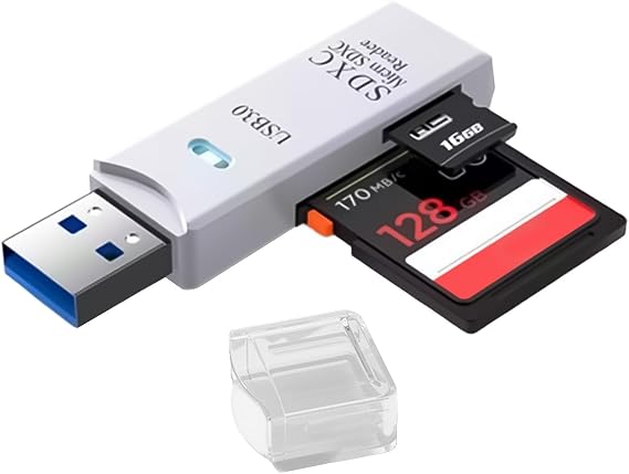 USB 3.0 SD/TF Card Reader - 2-in-1 OTG Adapter for Phone, Camera, Computer, Supports SD/TF Cards up to 2TB, High-Speed Data Transfer (White) ​[SD07]