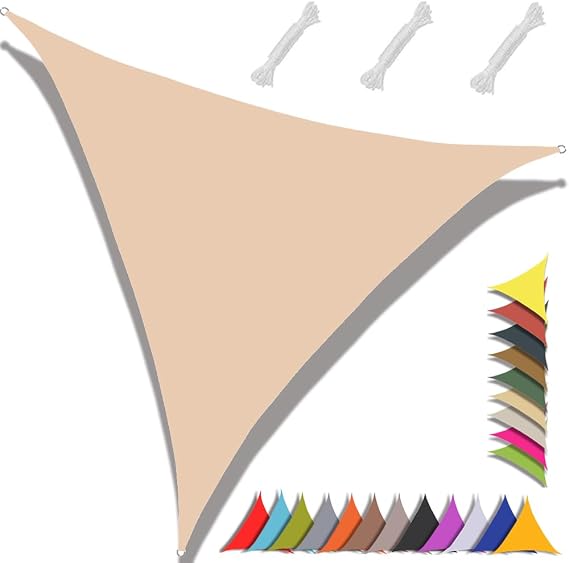 Triangular Shade Sail 3x4x5m Waterproof Shade Sail, 95% UV Protection, Garden, Patio, Pool, Outdoor,  with Rope Beige