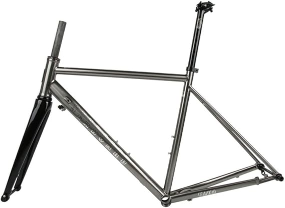 700c Road Bike Frameset Cr-Mo Steel Disc Brake Frame + Carbon Fork Thru Axle 100/142mm 28c Fat Tires 44/47/50/53/56CM (Color : Titanium, Size 44cm)