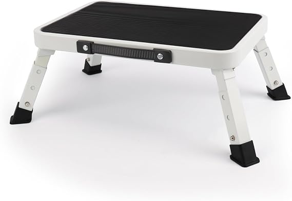3-Level Height Adjustable Folding Step Stool, Anti-Slip Platform, Rubber Feet, Portable One Step Ladder for Caravan Motorhome SUV Camping Bus and Home Footstool with Luminous Film