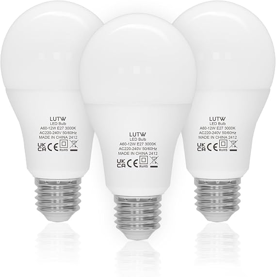 12 W E27 LED Warm White 3000 K 1200 Lumen Light Bulb E27 A60 Pack of 3