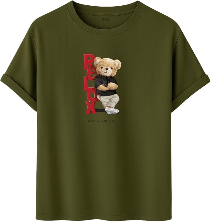 Unisex Oversize Relax Bear Grafik Baskılı Pamuklu Tişört, Streetwear Tarzı, Premium Baskı