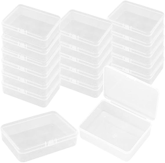 WYAN 18 Pcs Mini Container Boxes, Square Empty Mini Clear Plastic Organizer Storage Box Containers with Hinged Lids for Collecting Small Items, Beads, Jewelry, Game Pieces, Crafts (75 * 51 * 20mm)