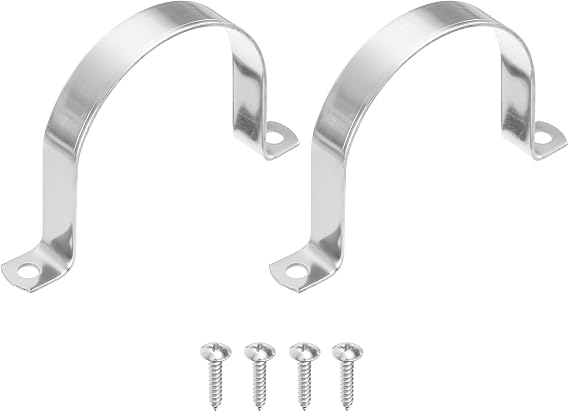 sourcing map 2Pcs 76mm(3") Two Hole Rigid Pipe Strap, 304 Stainless Steel Conduit Clamp Thicken U Bracket Heavy Duty Pipe Clamp with Self-Tapping Screws for Fixing Tube Cable, Silver