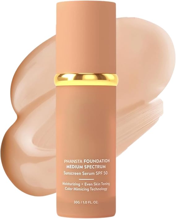 Colour Changing Foundation For Mature Skin,Foundation 4 In 1 Medium Spectrum With SPF 50,Hydrating Medium Full Coverage Concealer to Cover Fine Lines,Long Wear Foundations Makeup (Medium)
