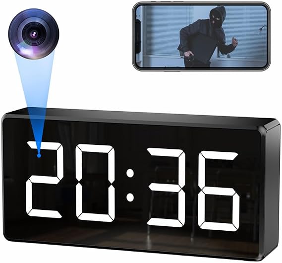 4K Mini Spy Camera Clock Hidden Surveillance WiFi Indoor - Black