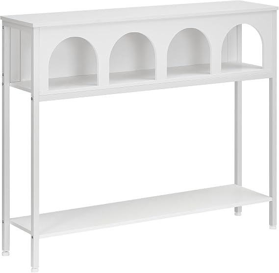 HOOBRO 100 cm Console Table with 3-Tier Storage, Arched Hallway Table with Sturdy Metal Frame, Narrow Sofa Table Behind Couch for Living Room, Hallway, White EWW106XG01