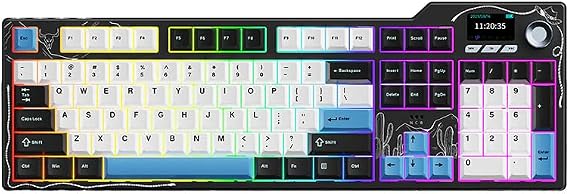 Coverzone AJAZZ AK35I V4 Kablosuz Mekanik Klavye, Akıllı Ekran, RGB Aydınlatma, 3 Bağlantı Modu, Programlanabilir Yazılım, Hot-Swappable Tuşlar, 10000mAh (Ak35i V4 - Siyah Beyaz)