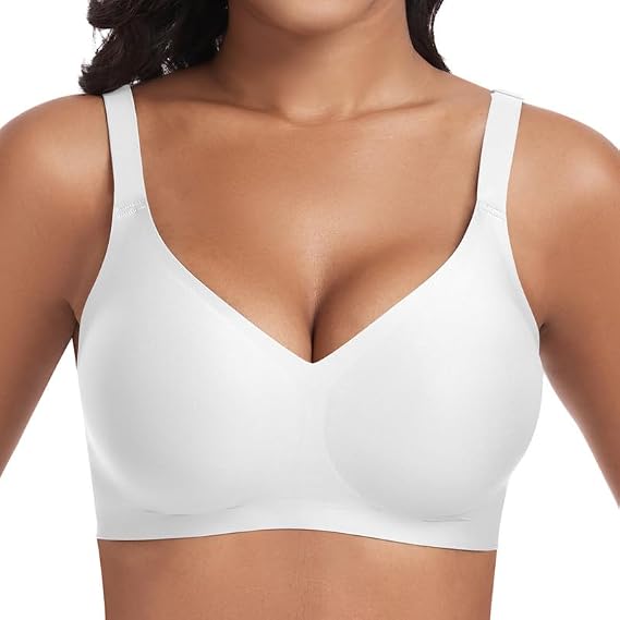Women Seamless Bra Non Wired Push Up Support Bras for Saggy Breasts Wireless T Shirt Soft Comfort Ladies V Neck Padded Bralettes with Extender