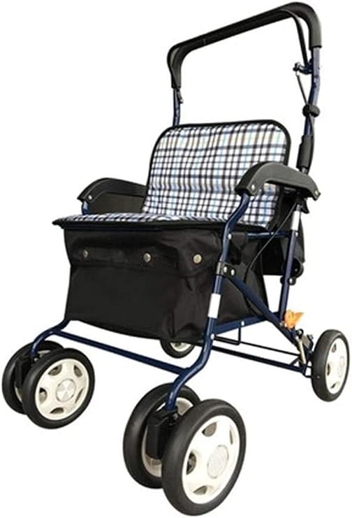 Multifunctional Shopping Cart Kitchen Storage Utility Cart Aluminum Padded Seat and Vinyl Foam Bag Shopping Cart Height Adjustable Folding Frame (Color : Black, Size : 66X53.5Cm)