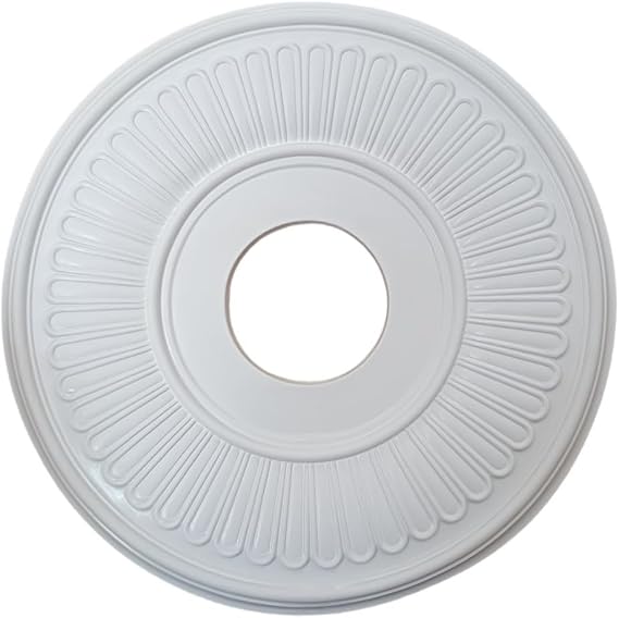 PU Decorative Ceiling Medallion 33Cm Outer 10Cm Inner For Light Fixture Or Ceiling Fan Cover With Elegant Round Design, Moisture Resistant White Plate