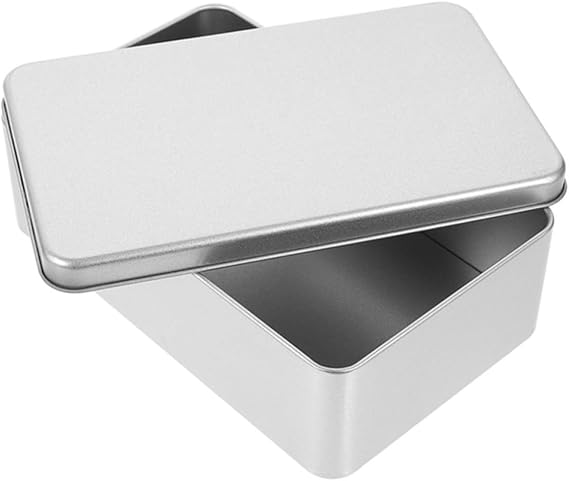 Rectangular Tinplate Storage Box, Large Silver Baking Case for Cards
