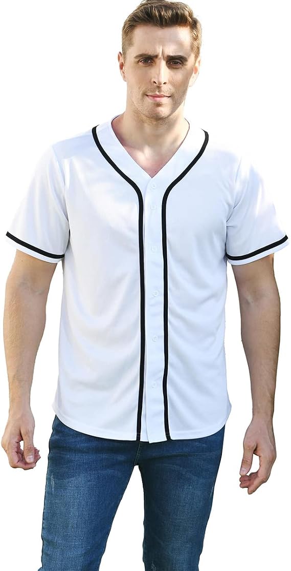 Mowbeat Men Baseball Jersey Button Striped T Shirts Sports Uniform Jersey Active Short Sleeve Tee Team Clothing