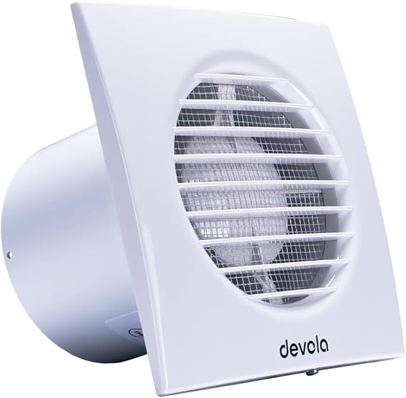 Devola 150mm Axial Extractor Fan with Timer, 6 Inch Bathroom Fan, Extractor Fan with Adjustable Overrun Time Function, Made in Britain, (Timer) - DVF150T [Energy Class B]