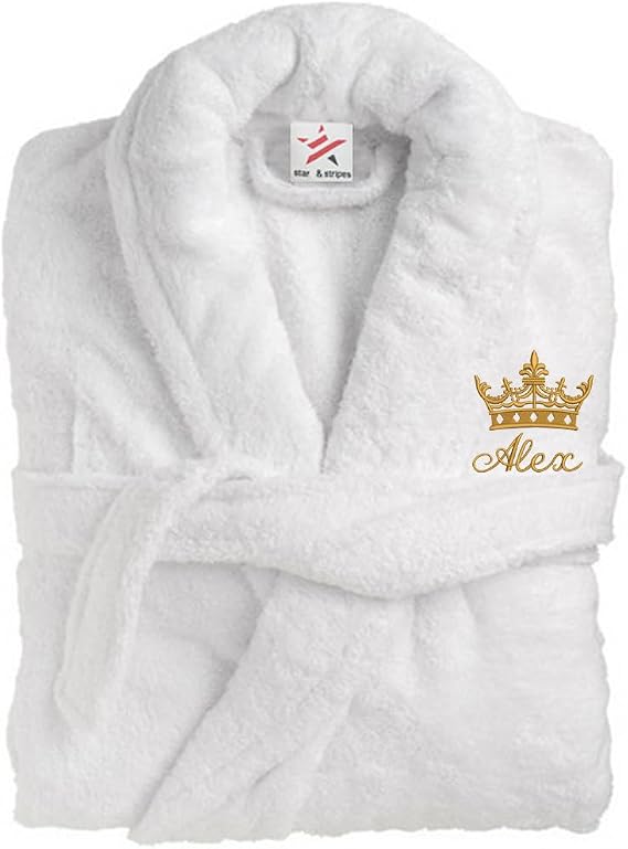 Stars and Stripes Personalised Crown Bathrobe Custom with Your Text Embroidery on Luxury Terry Towel 100% Cotton Bathrobes, Personalised Terry Bath Robe, Cotton Personalised Bathrobe