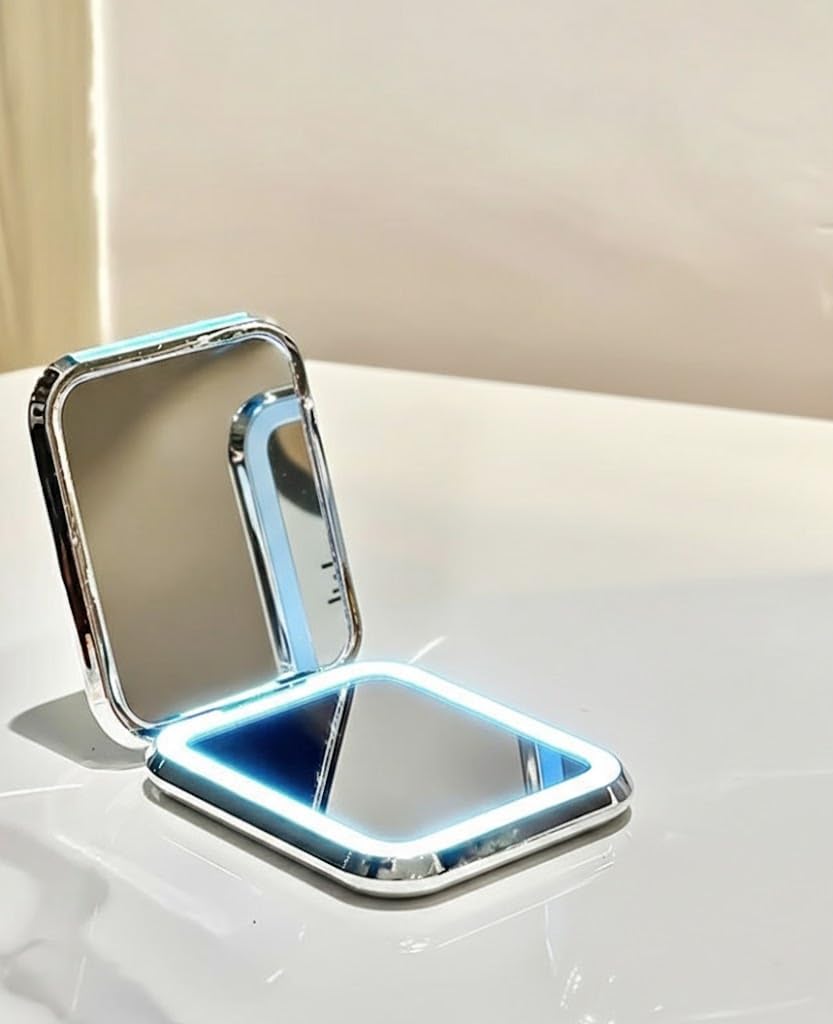 5x Büyüteçli Taşınabilir Seyahat Aynası, LED Işıklı Katlanabilir Makyaj Aynası, Şarjlı 5W Beyaz LED