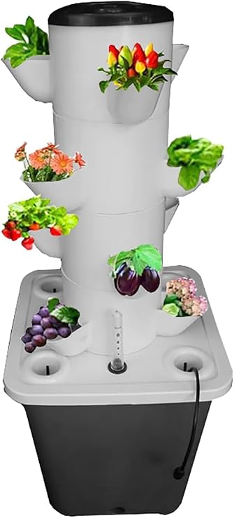 Tower Garden Hydroponic Growing System,Outdoor Indoor Vertical Garden Planter,Smart Garden Growing Kit with Pump and Water Tank for Herbs, Fruits and Vegetables(12 Holes, White)